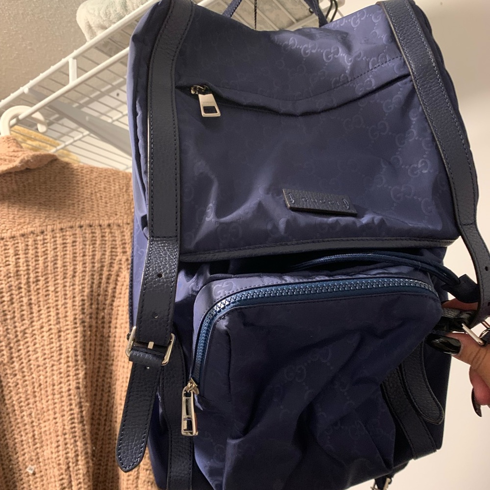 Gucci backpack. Blue color with silver hardware